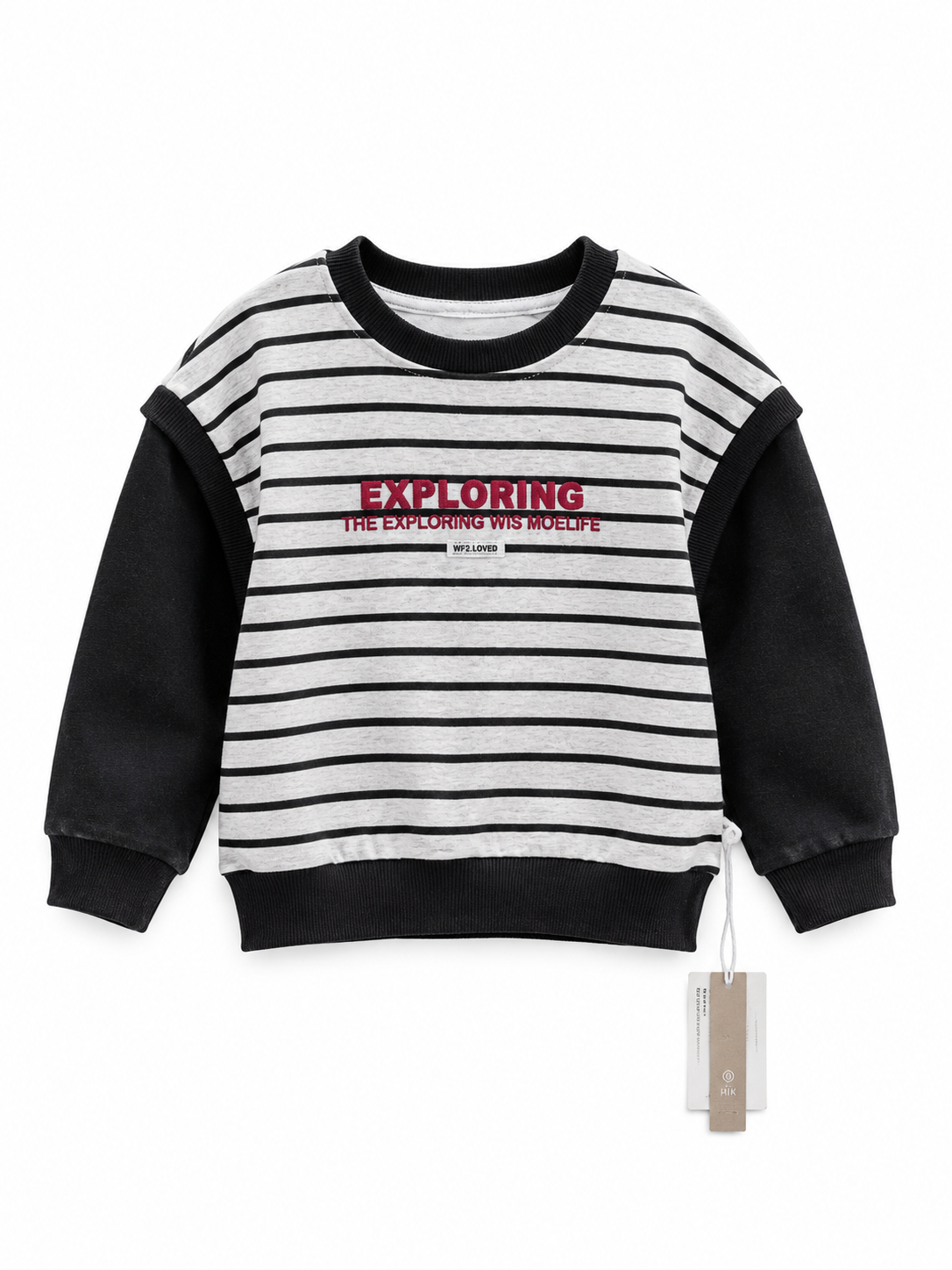 Black & White Classic Striped Design Contrast Sleeve Sweatshirt