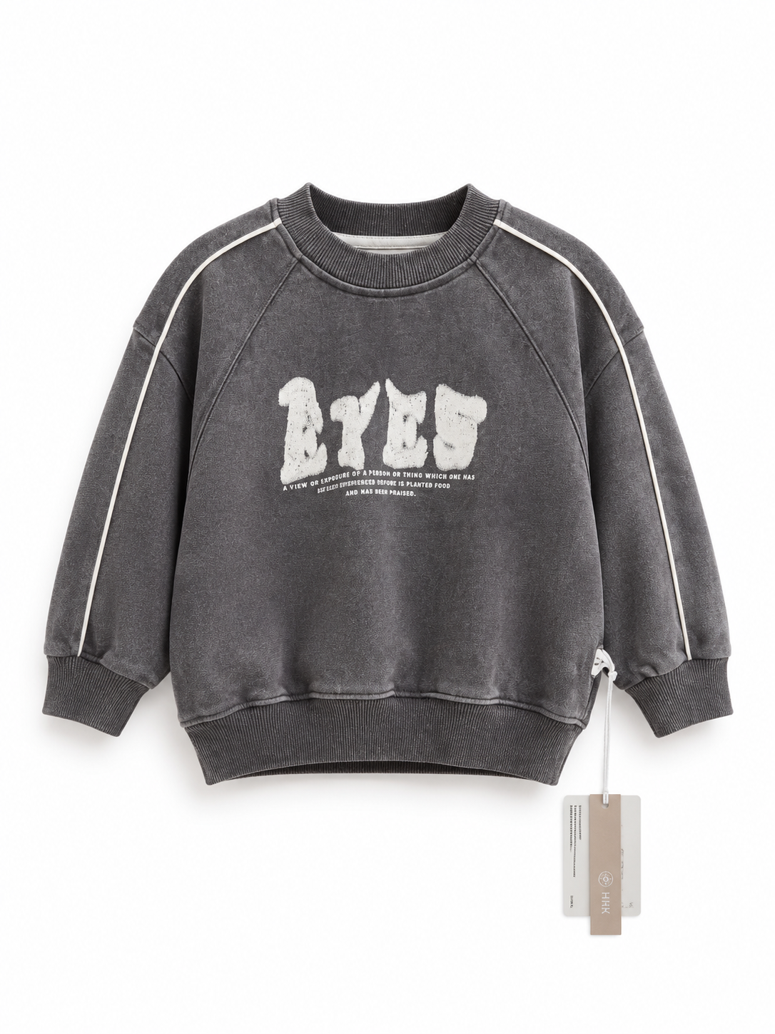 Smokey grey, front & back vintage typography print, contrast piping design, relaxed fit.