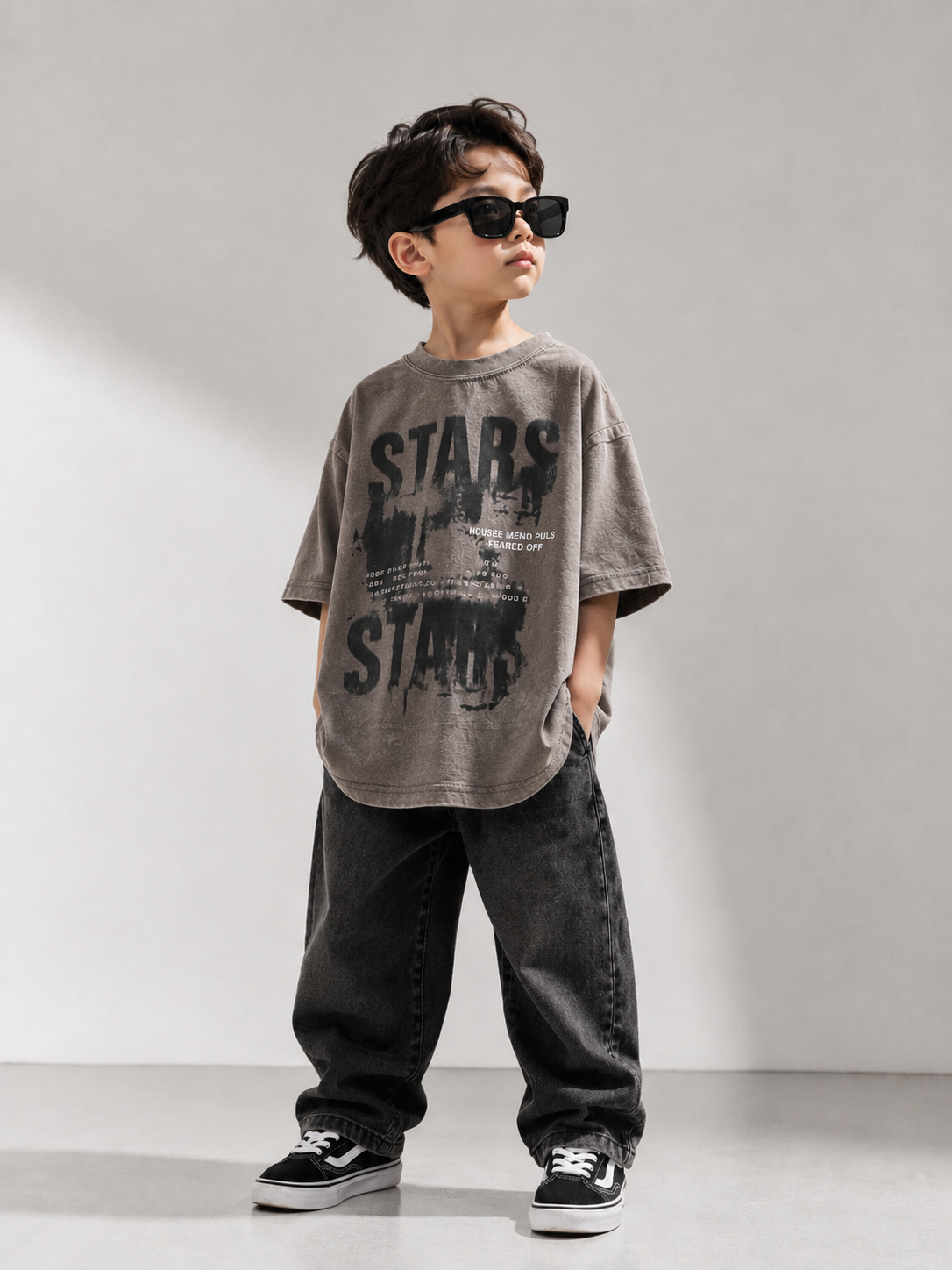 Taupe Grey, Front & Back Statement Print, Oversized Fit