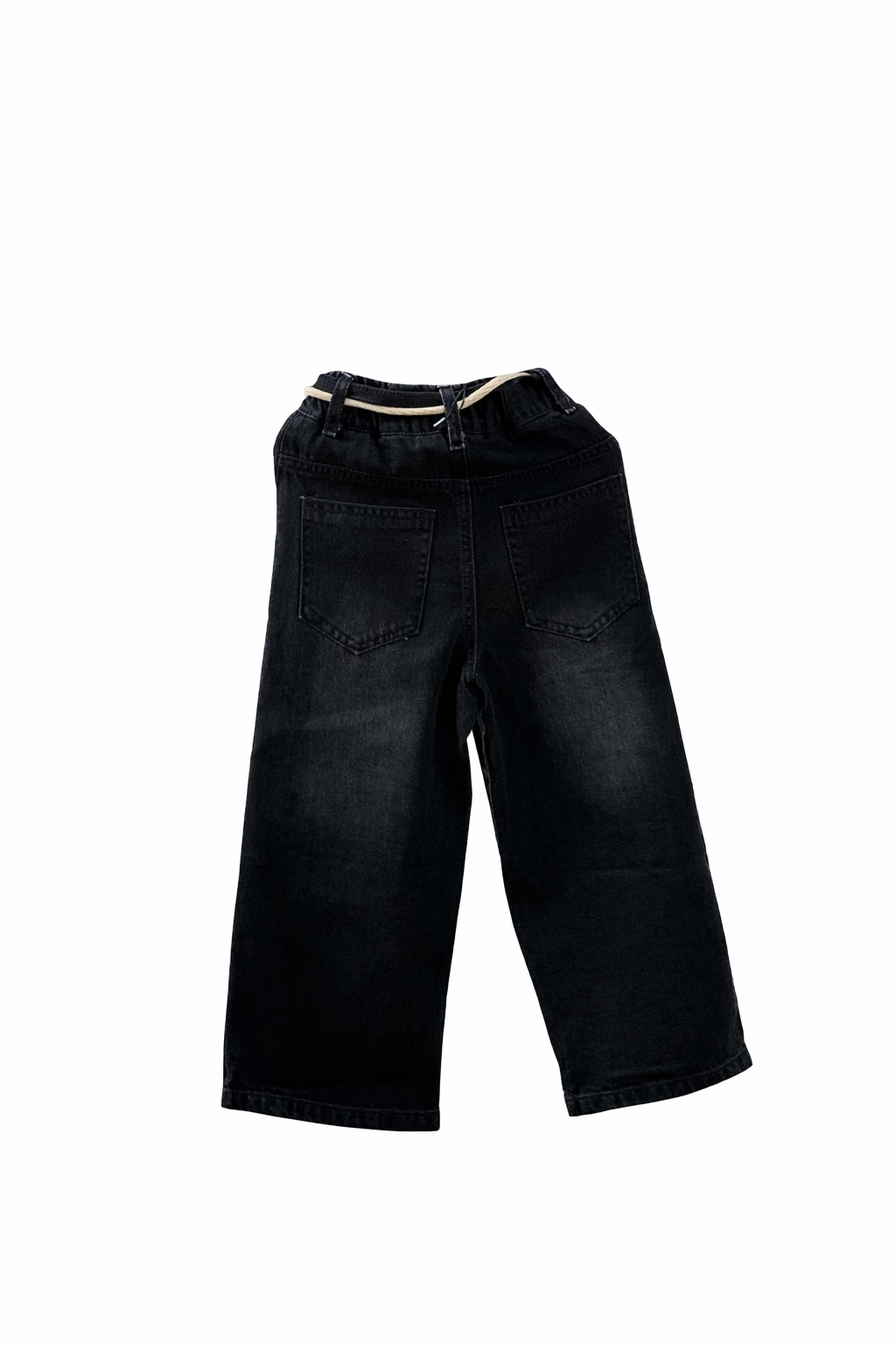 Kids Washed Black Distressed Wide-Leg Denim Jeans
