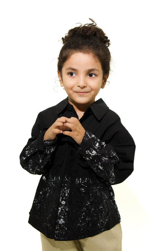 Unisex Black Oversized Graphic Shirt – “Cognition” Streetwear Button-Up