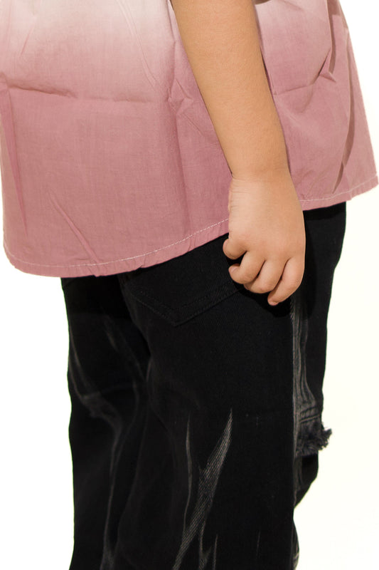 Oversize Unisex Gradient Pink Shirt – Short Sleeve Button-Up Streetwear