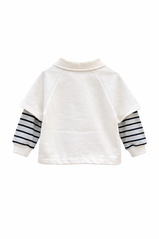 Polo Style Striped Sleeve sweatshirt