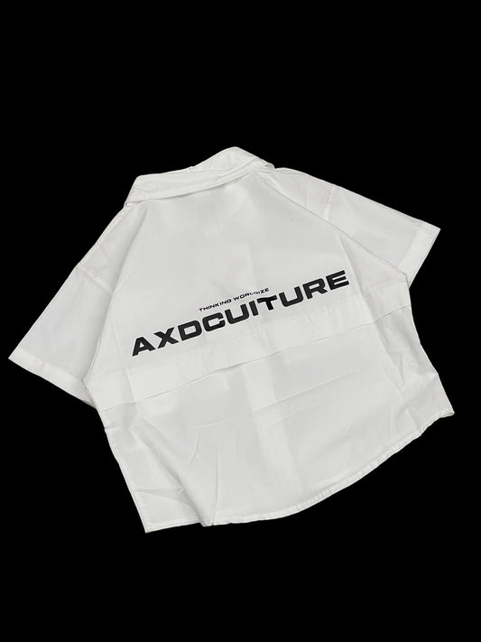 Kids Unisex White Button-Up Oversized Shirt – Short Sleeve Casual Streetwear Top