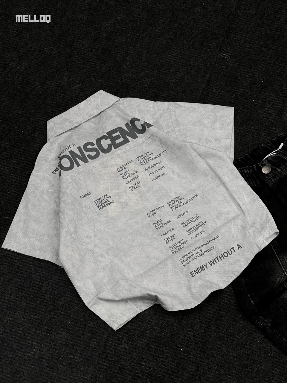 Kids Unisex Graphic Button-Up Shirt – Grey Short Sleeve Casual Streetwear