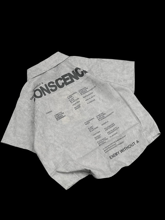 Kids Unisex Graphic Button-Up Oversized Shirt – Grey Short Sleeve Casual Streetwear