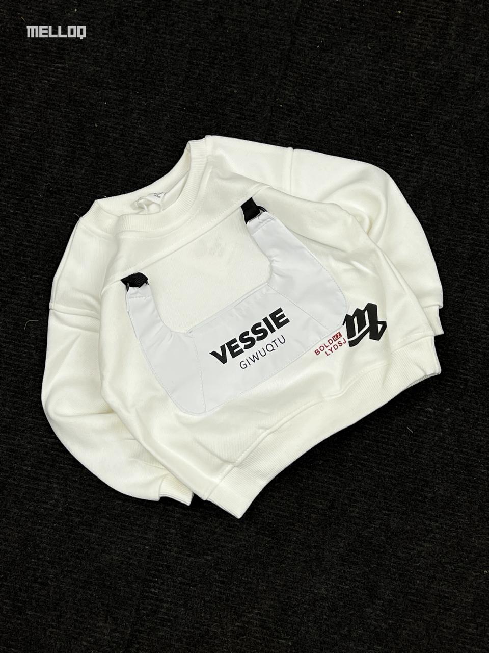 Unisex White Graphic Sweatshirt – Streetwear Pullover with Front Utility Design by MELLOQ