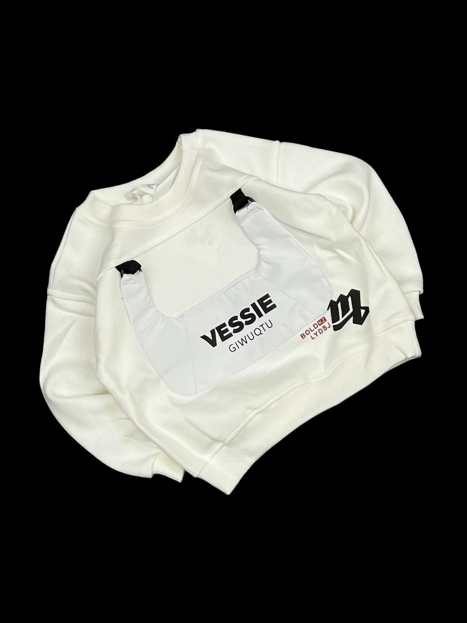 Oversized Unisex White Graphic Sweatshirt – Streetwear Pullover with Front Utility