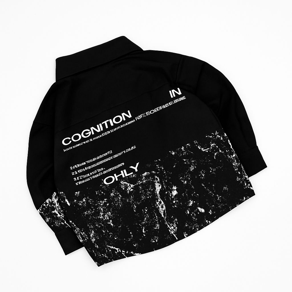 Unisex Black Graphic Shirt – “Cognition” Streetwear Button-Up by MELLOQ