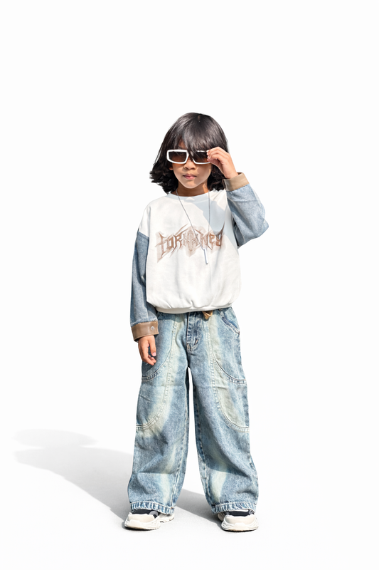 Printed Kids Sweatshirt (Leather)sleeve cuff