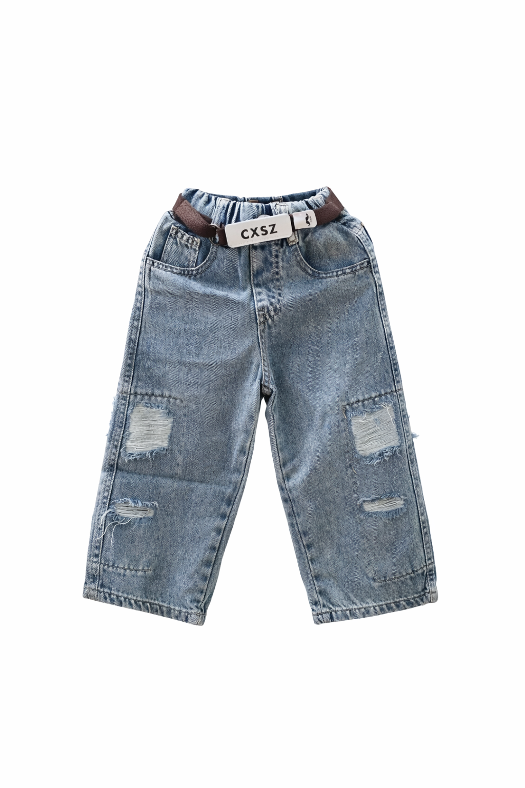 Kids Blue Washed Distressed Wide-Leg Denim Jeans