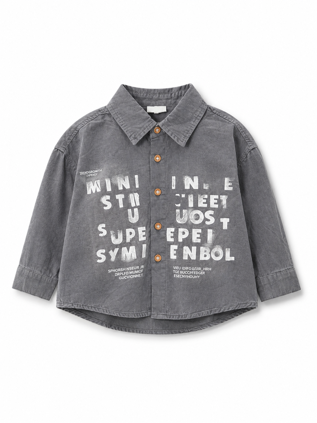 Boys Smoky Grey Typography Print Oversized Full Sleeve Casual Shirt