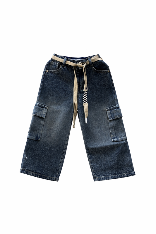 Kids Vintage Dark Blue Baggy Cargo denim