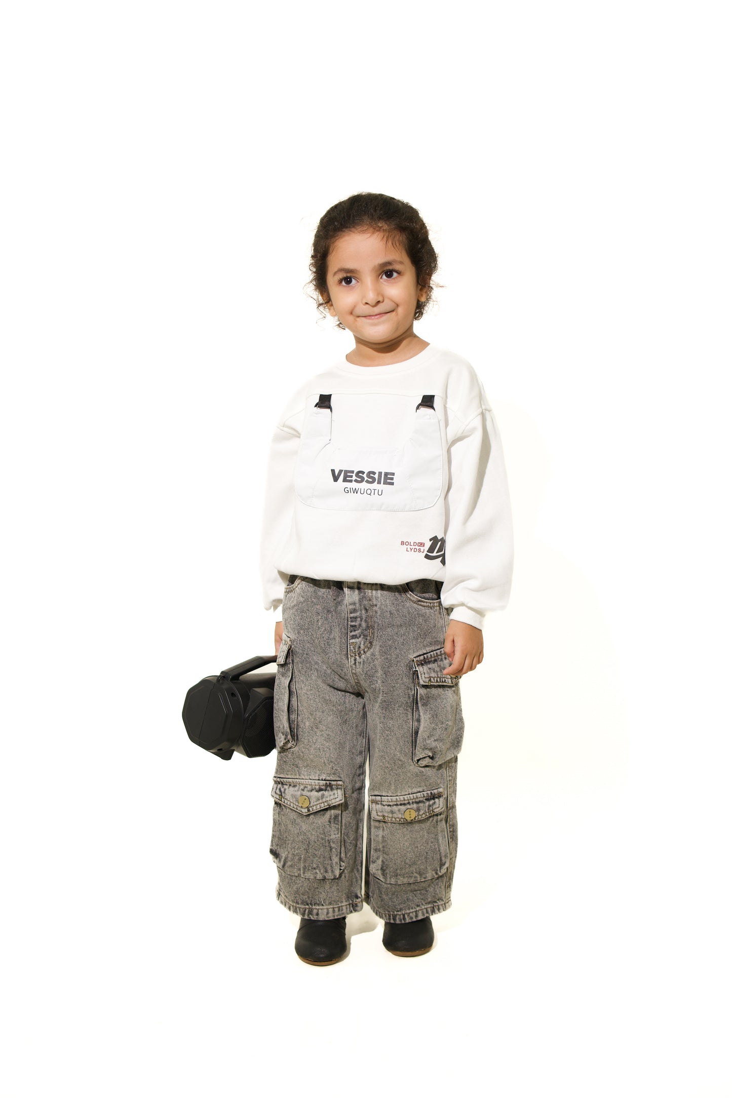 Oversized Unisex White Graphic Sweatshirt – Streetwear Pullover with Front Utility