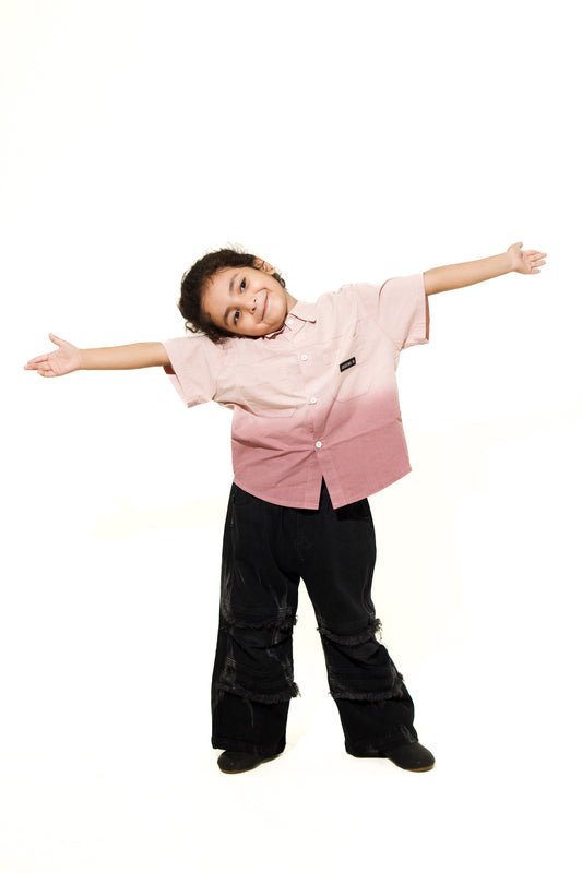 Oversize Unisex Gradient Pink Shirt – Short Sleeve Button-Up Streetwear