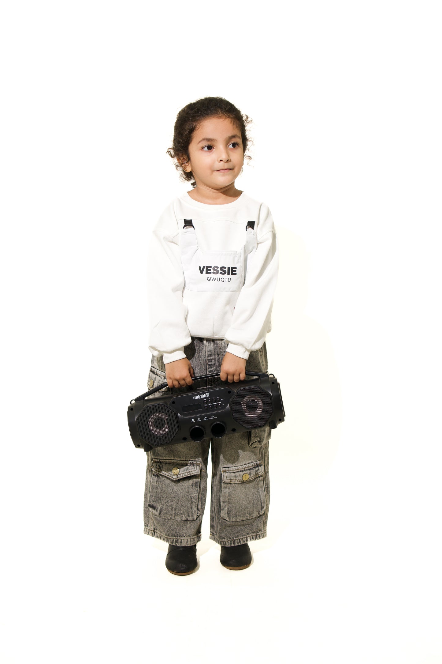 Oversized Unisex White Graphic Sweatshirt – Streetwear Pullover with Front Utility