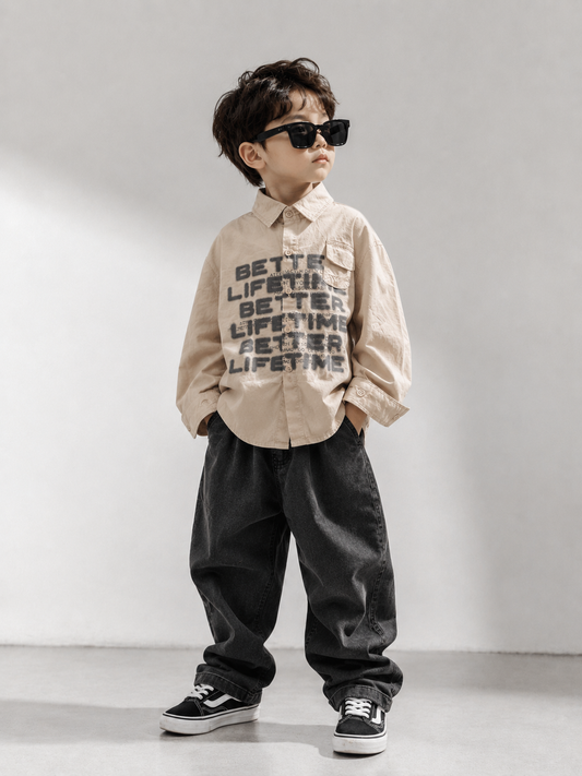 Relaxed Fit Full Sleeve Bold Text Shirt for Kids!
