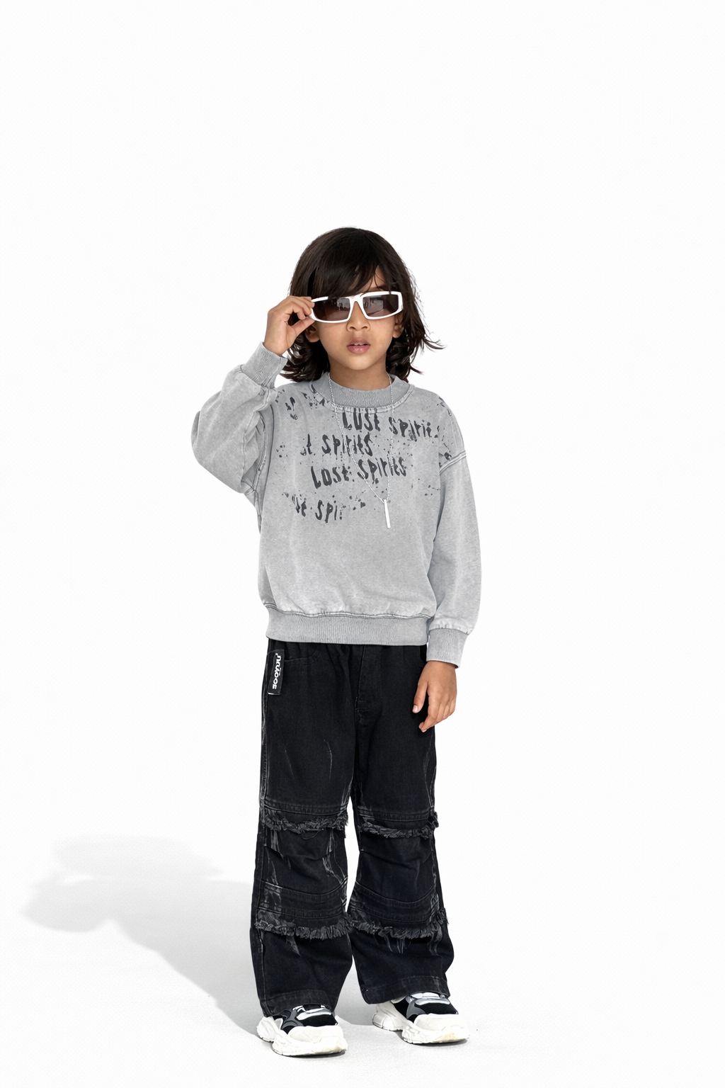 Light Grey Printed unisex Sweatshirt – Relaxed Fit Crew Neck