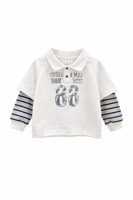 Polo Style Striped Sleeve sweatshirt