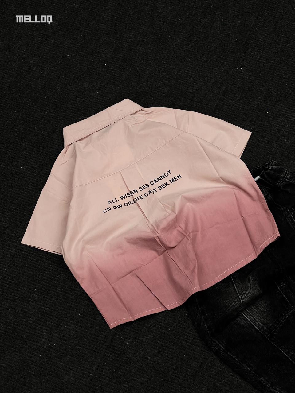 MELLOQ Unisex Gradient Pink Shirt – Short Sleeve Button-Up Streetwear