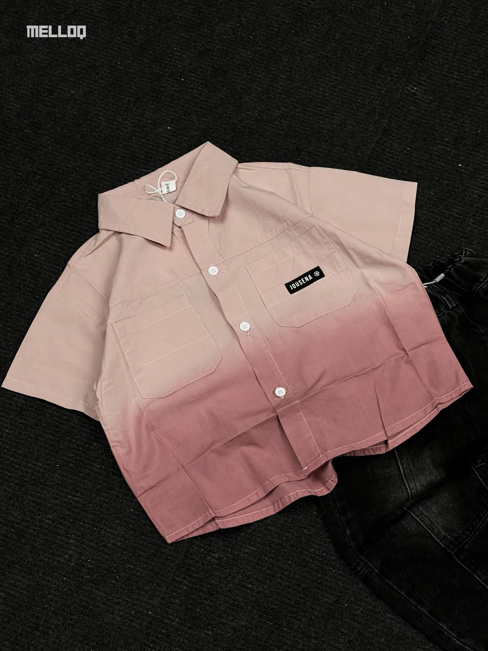 MELLOQ Unisex Gradient Pink Shirt – Short Sleeve Button-Up Streetwear