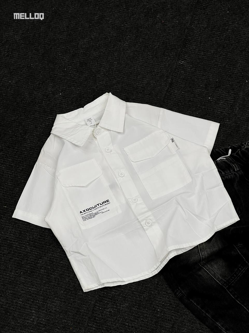 Kids Unisex White Button-Up Shirt – Short Sleeve Casual Streetwear Top