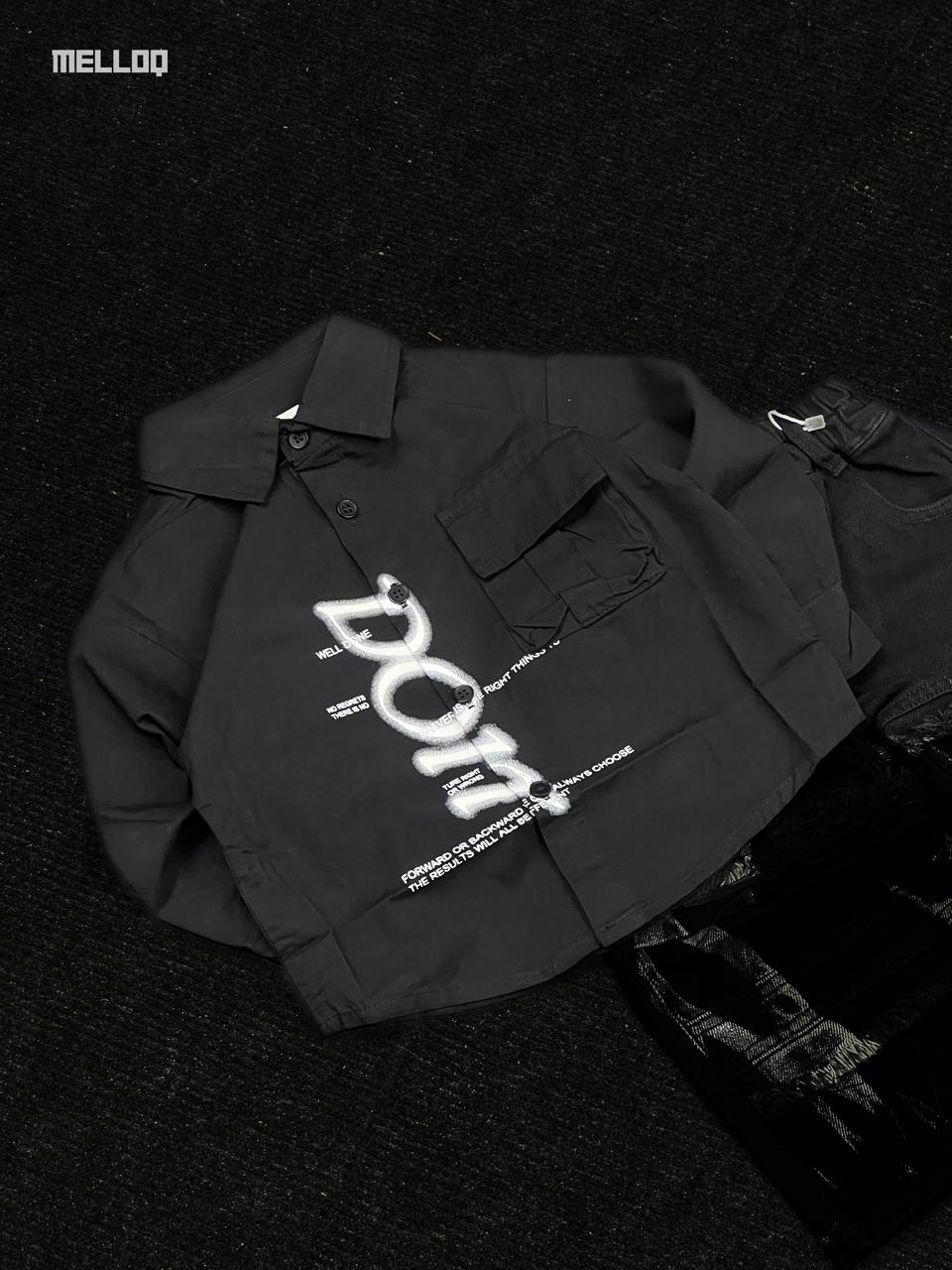 Kids Unisex Black Designer Shirt – Long Sleeve Embroidered Street Style Outfit