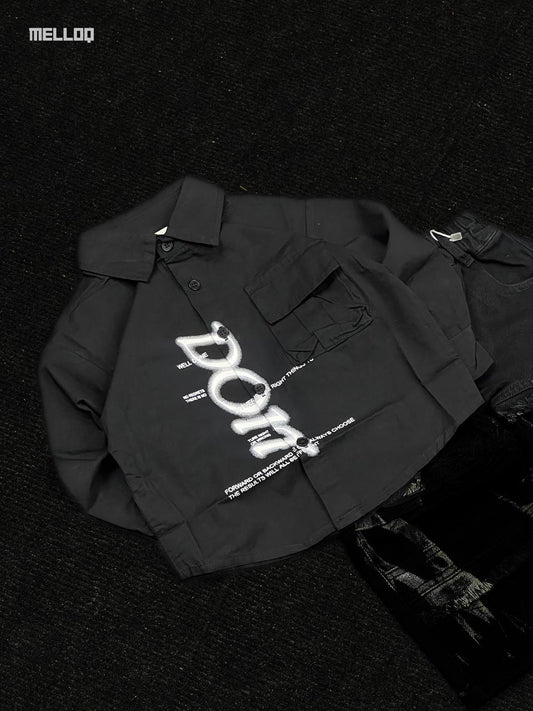 Kids Unisex Black Designer Shirt – Long Sleeve Embroidered Street Style Outfit