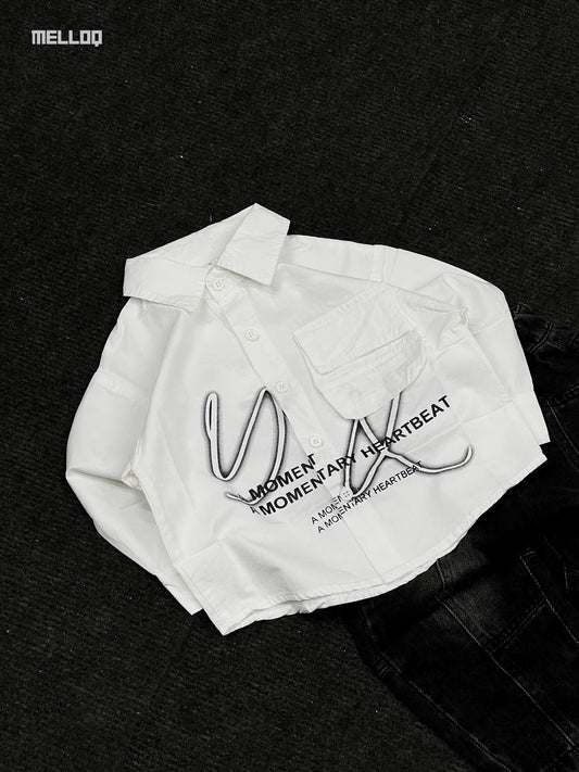 Kids Unisex Embroidered White Shirt – Long Sleeve Stylish Casual Outfit for Boys & Girls