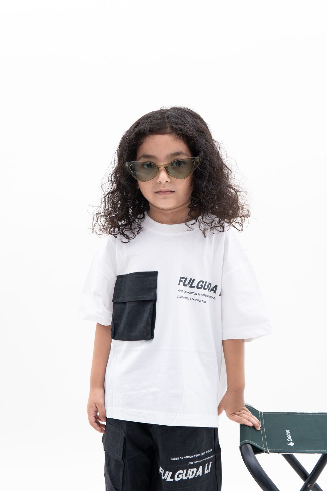 Kids Unisex Streetwear Set – White Graphic T-Shirt & Black Cargo Shorts