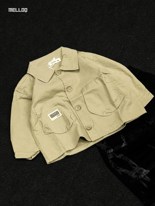 Trendy Unisex Kids Beige jacket with Button Closure & Dual Pockets – Smart Casual Look